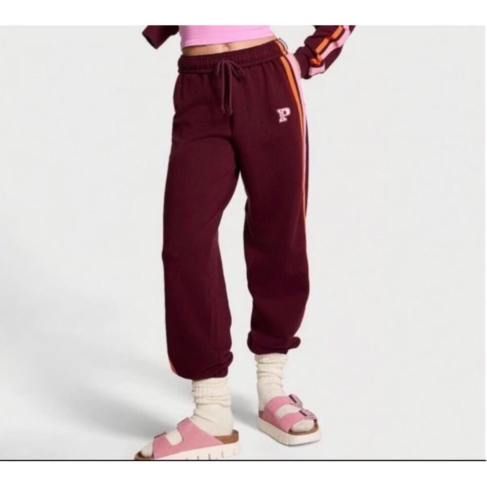 NWT PINK Victoria's Secret Sweatpants XS Ivy Fleece Maroon New with Tags